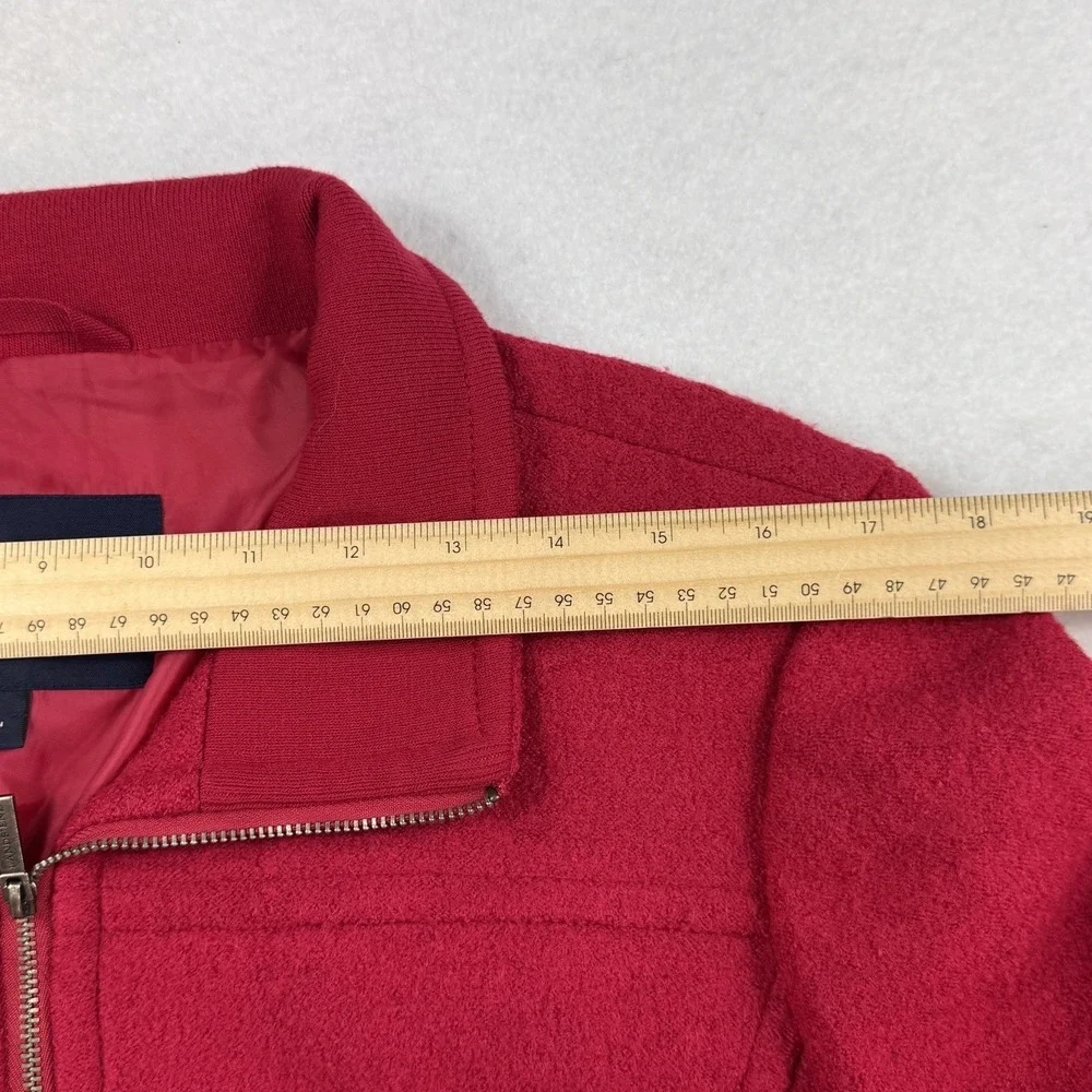 Lands' End Wool‎ Blend Jacket Womens 14 Red Zip Up Classic Preppy Minimalist